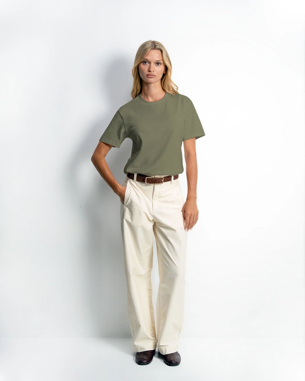 Women's  Cotton Tee Regular Fit - Light Olive Green